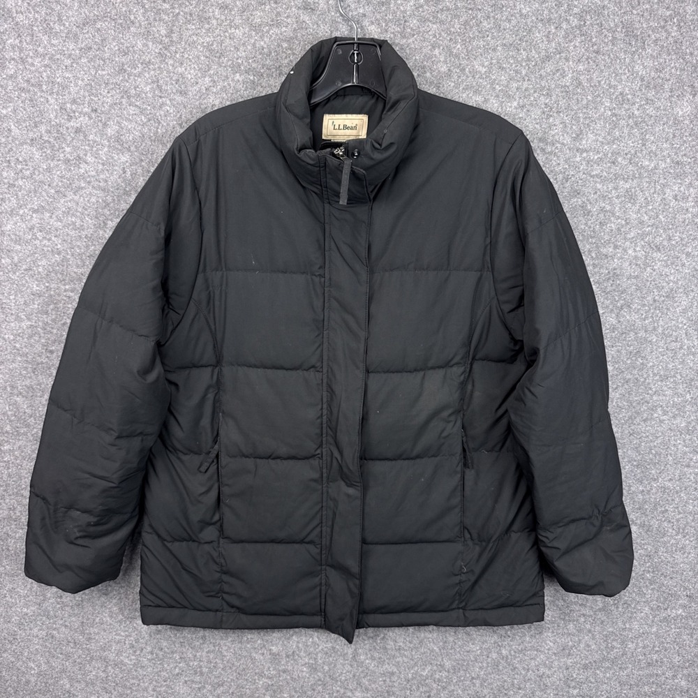 LL Bean Puffer Jacket Medium Black Down Filled Quilted Winter Coat 234009